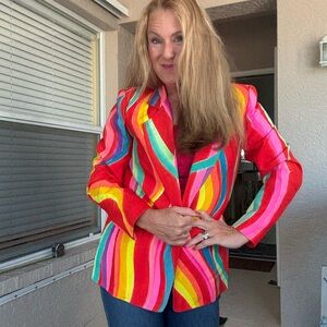 VTG Yolanda Lorente is STUNNING Handpainted Silk Multicolor Wave Tiger Blazer